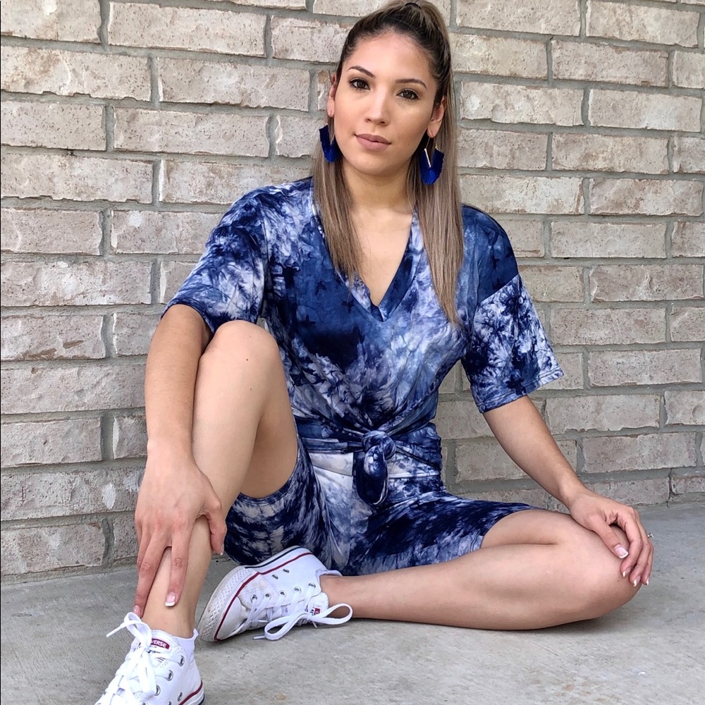 3 piece Blue Tie Dye Biker Shorts Ser